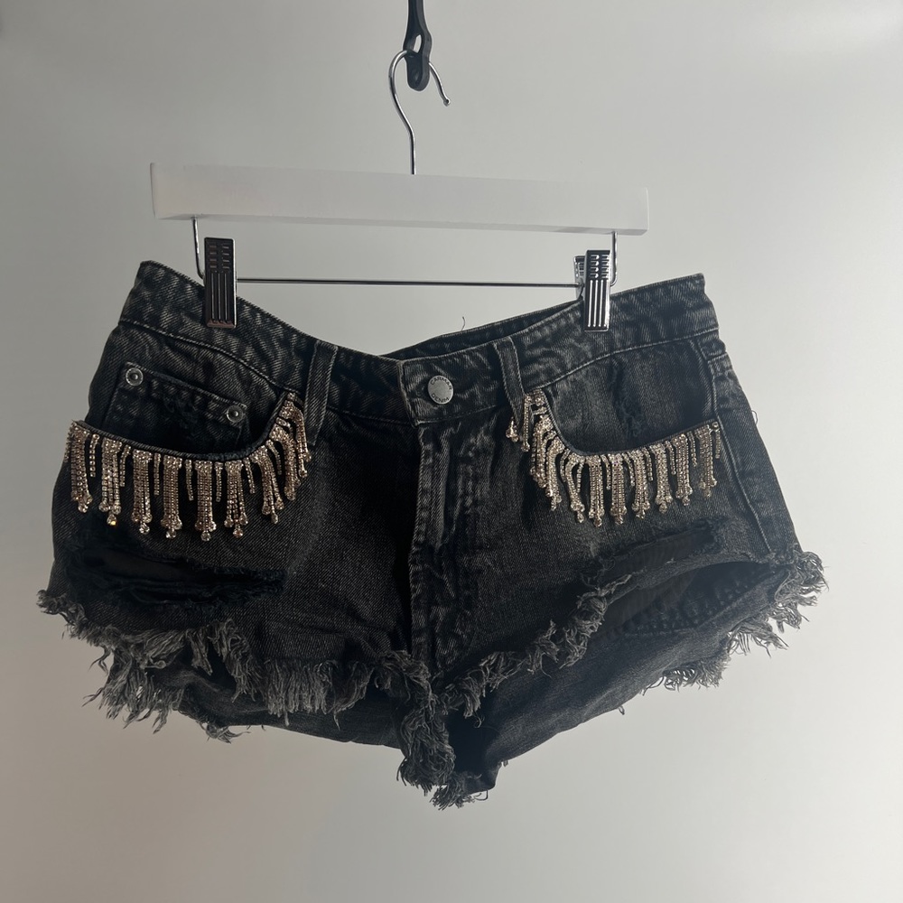 Carmar Black Rhinestone Denim Shorts